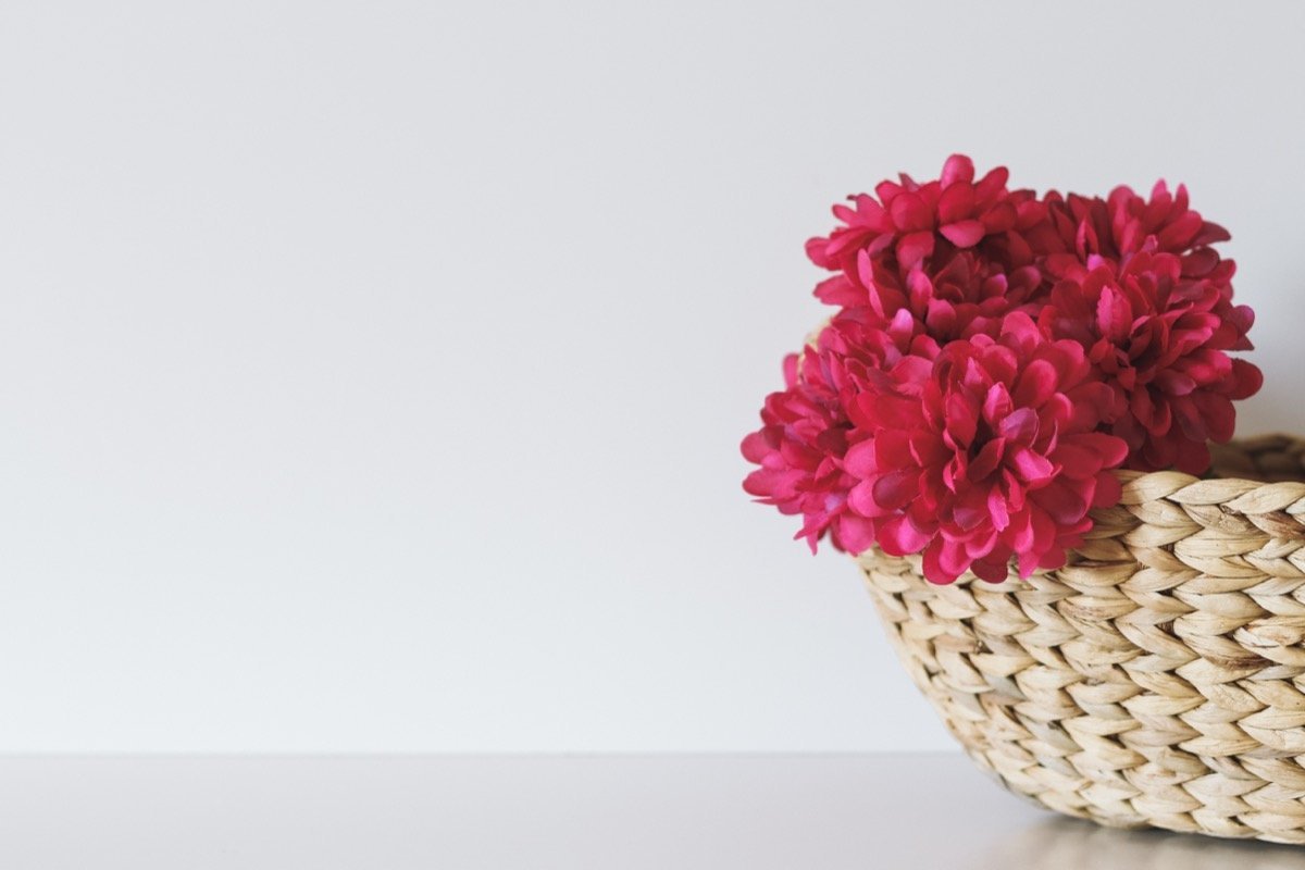 Natural fibre woven basket against a light wall